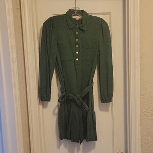 LOFT Green Long Sleeve Dress with Gold Buttons